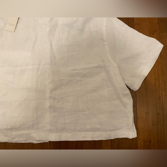Calypso St Barth NWT 100% Linen White Blouse Top Cropped Button XL - Picture 8 of 9